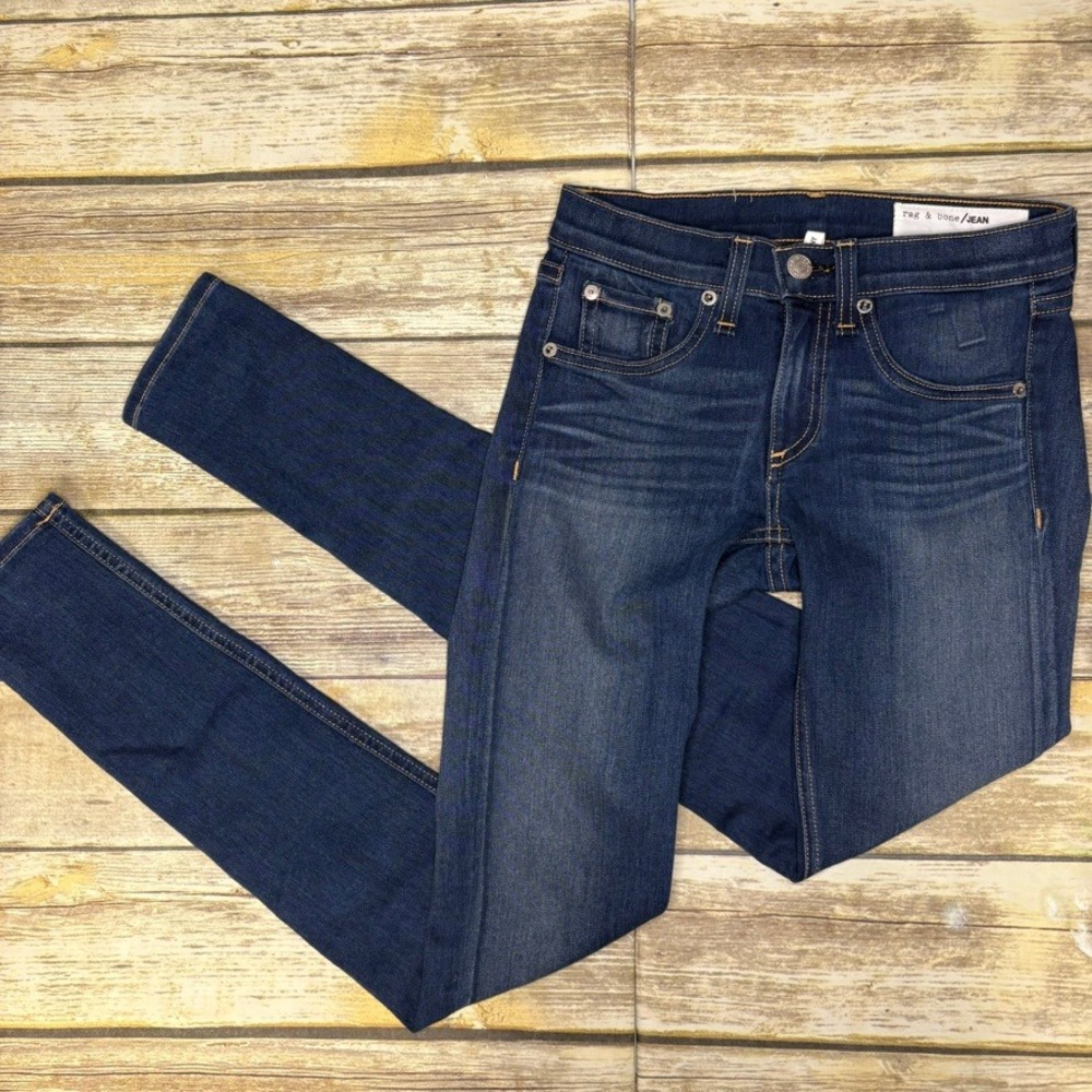 Rag & Bone Dark‎ Wash Low Rise Distressed Stretch Skinny Jeans Womens Sz 24